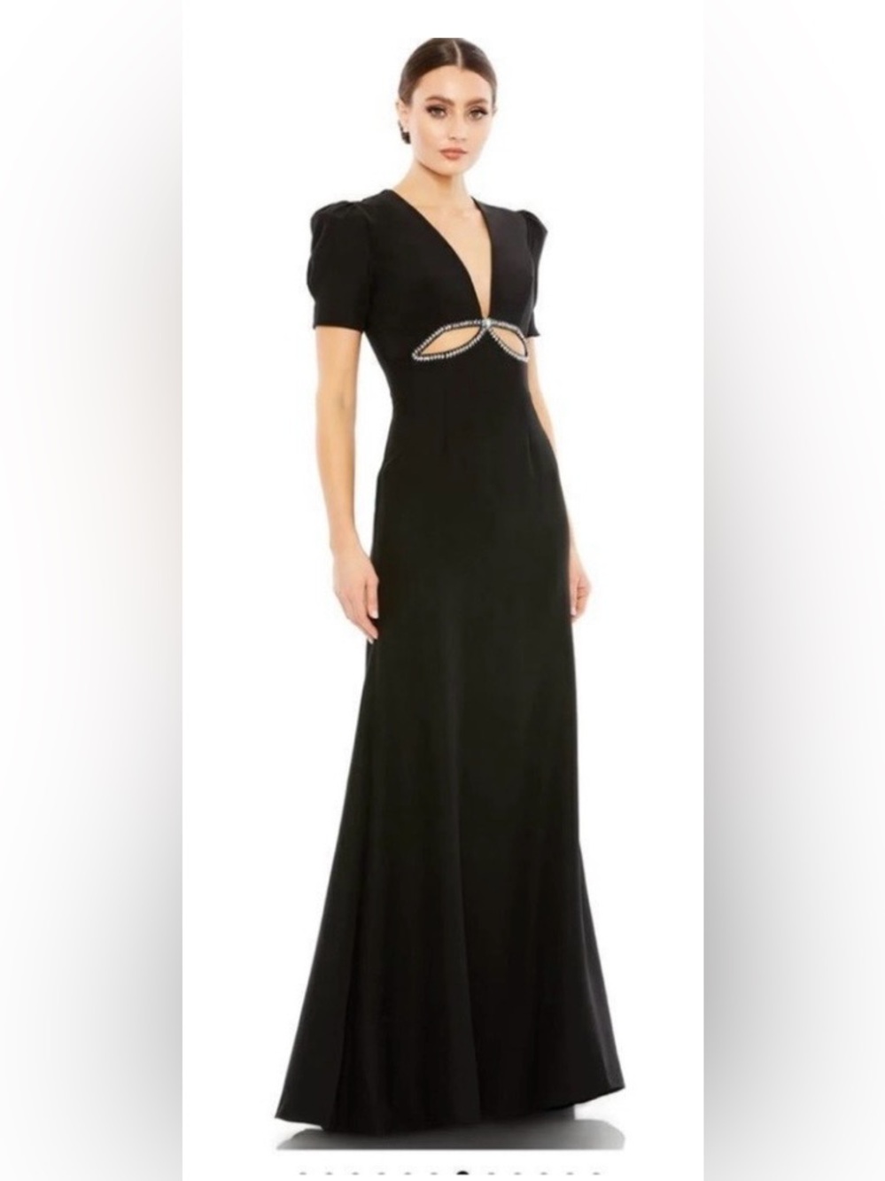 NWT Mac Duggal Black
Rhinestone Cutout Puff Sleeve
Maxi Gown Size 4